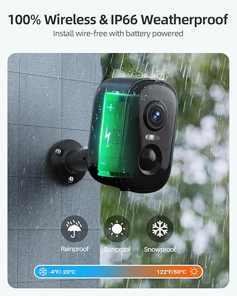 GadgetHomeStead 2K Wireless Outdoor Security Camera – Battery Powered with AI Motion Detection, Color Night Vision & Siren Alarm